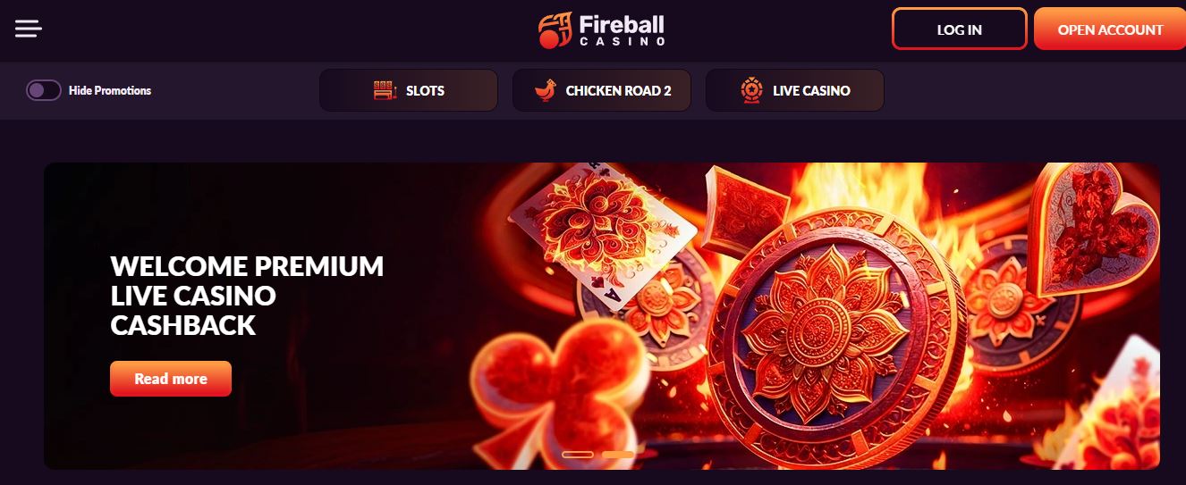 Látogasd meg a Fireball Casino főoldalát és aktiváld a cashback promóciót